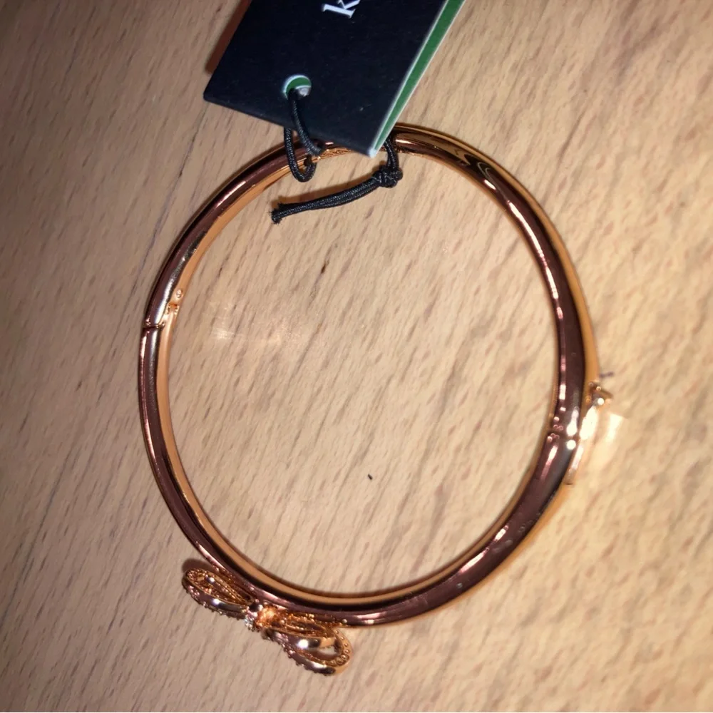 Kate Spade New York Hinged Bangle Pave' Bow Meets Girl, Rose Gold NWT